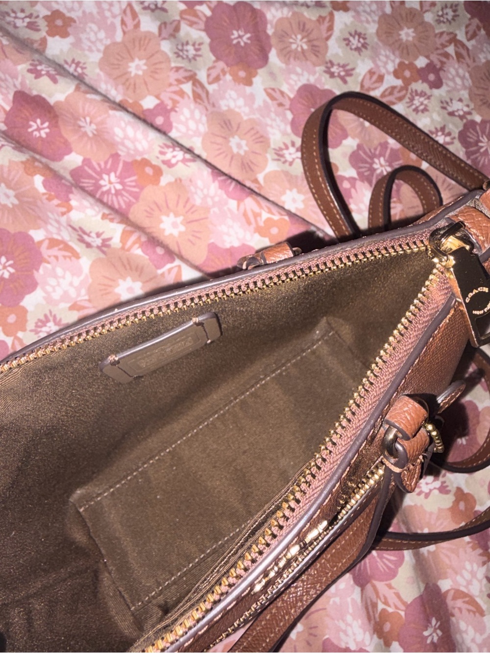 Coach Brown Pebbled Leather Zip Satchel mini with Gold Hardware - Picture 5 of 7